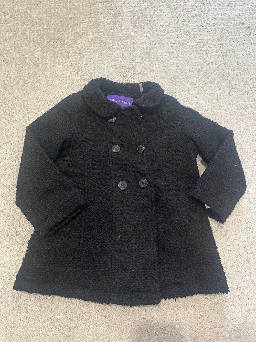 Madden Girl Black Bouclé Double-Breasted Pea Coat size 5
